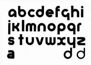 Herbert Bayer - Tipografia Universal (1926) Esta tipografía diseñada por Bayer se caracteriza por sus formas geométricas, ya que su base es el círculo. Todas las letras son minúsculas y en la imagen aparece el abecedario completo.Pulse para ampliar.